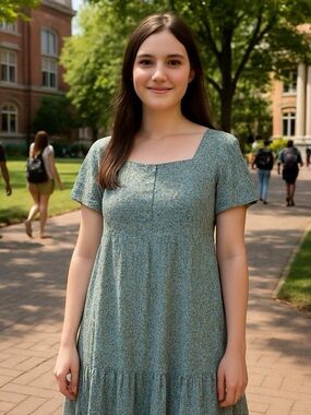 Passport Green Floral Square-Neck Tunic Dress Cottagecore Prairie Flirty Size 2X
